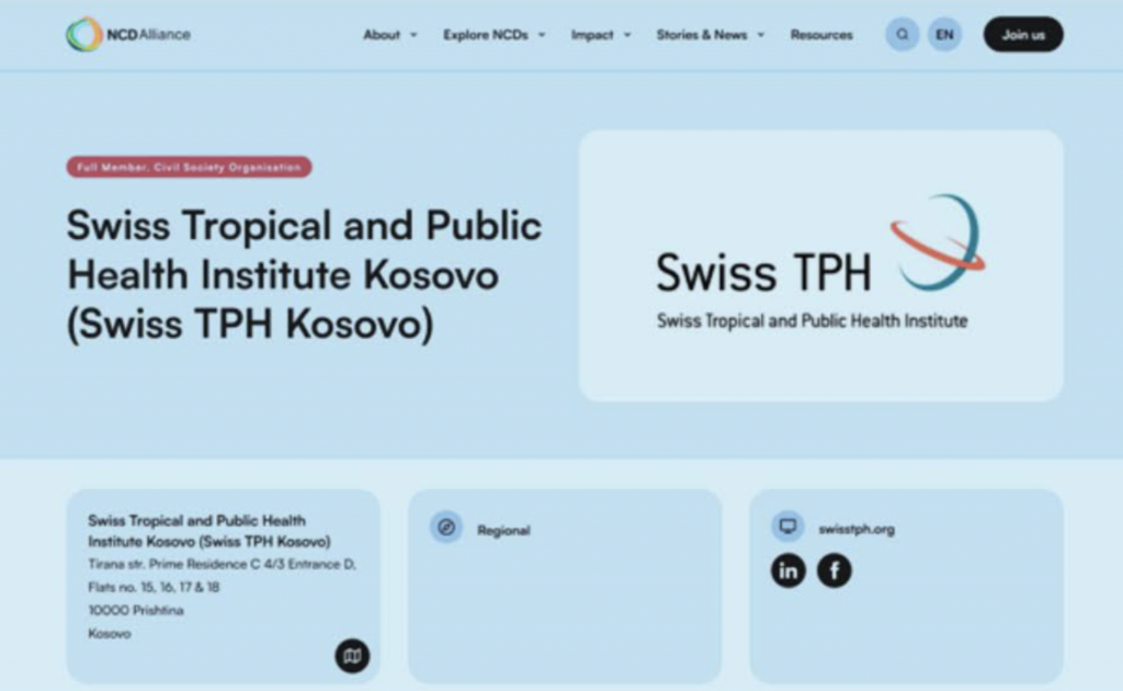 Swiss TPH Kosovo Joins the NCD Alliance As Full Member